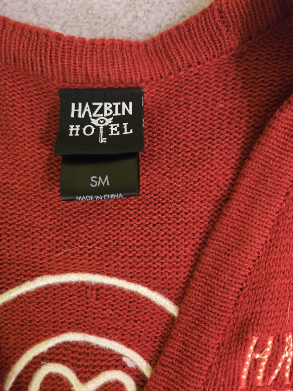 Hot Topic Red Hazbin Hotel Patch Cardigan Sweater - Picture 2 of 8